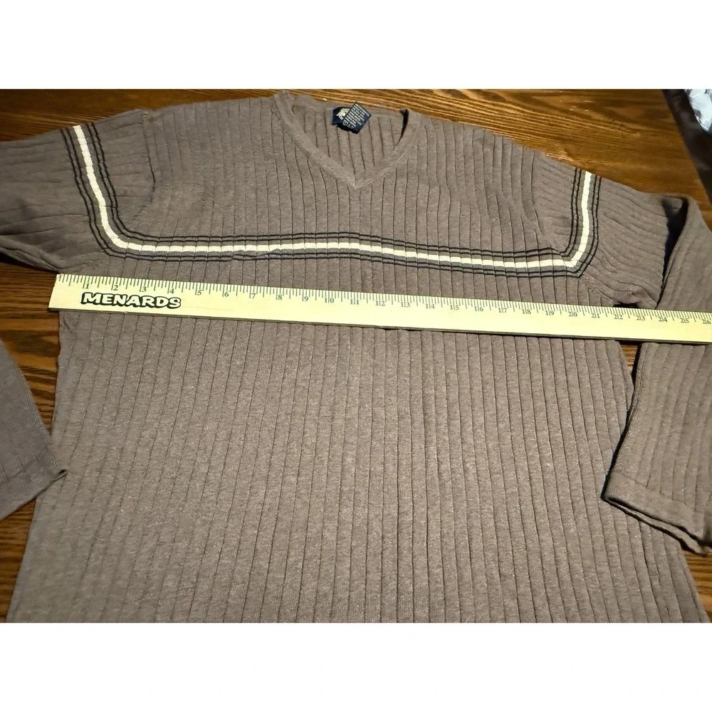 Vintage Dockers Mens XL Sweater Brown Ribbed V Neck Long Sleeve classic Cotton‎